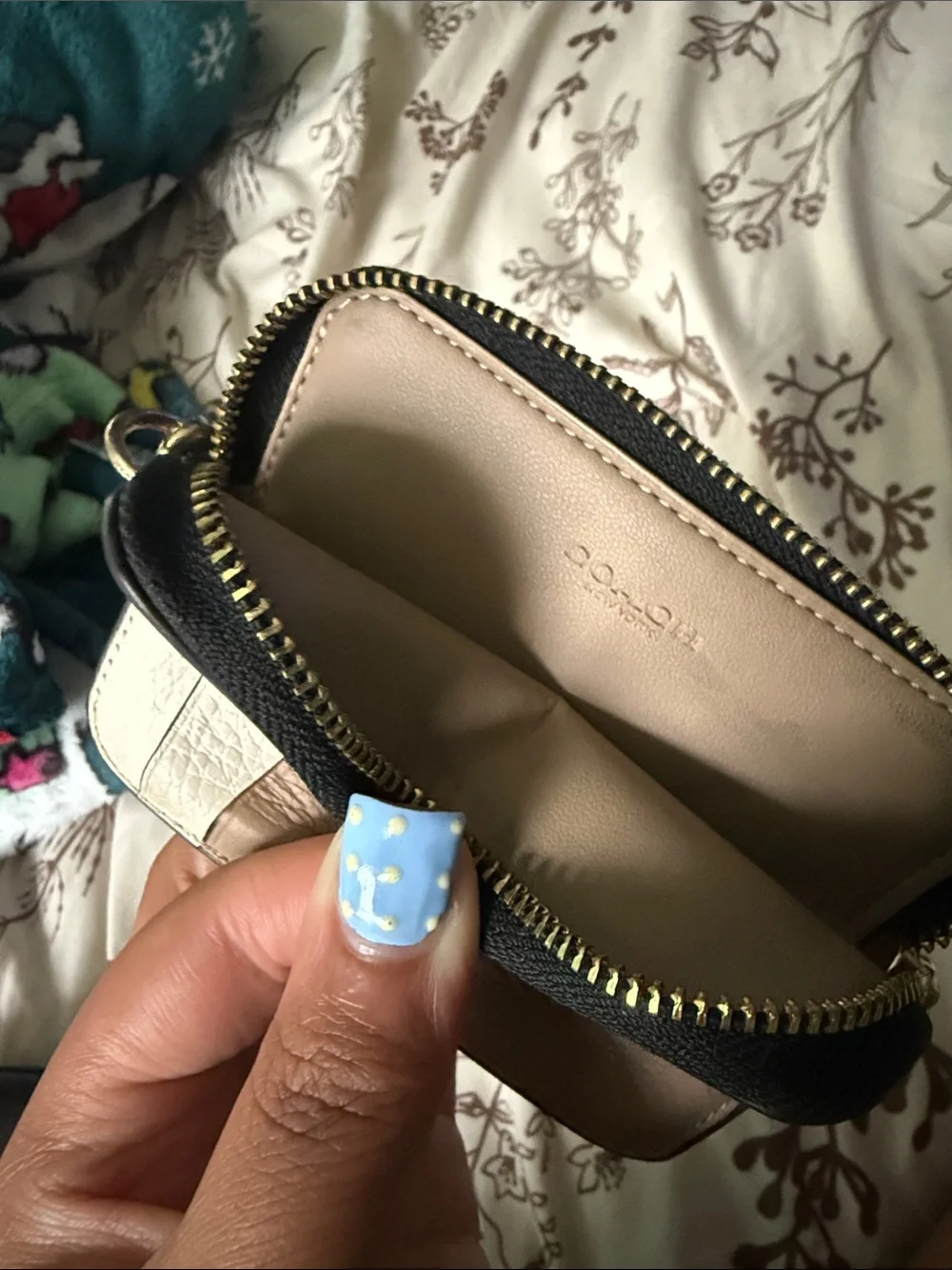 Coach Two-Tone Leather Card Case with Gold Chain
